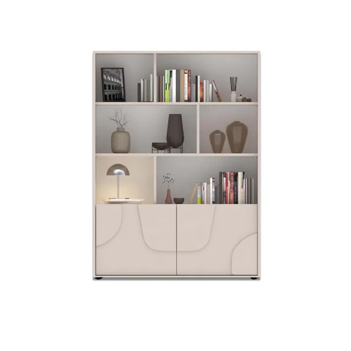 Credenza alta 105x141h cm 2 ante con vani a vista design in rilievo beige cashmere Sonia