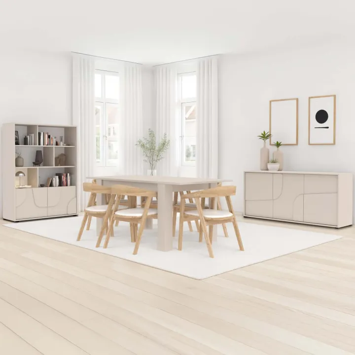 Credenza alta 105x141h cm 2 ante con vani a vista design in rilievo beige cashmere Sonia