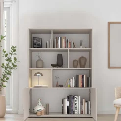 Credenza alta 105x141h cm 2 ante con vani a vista design in rilievo beige cashmere Sonia