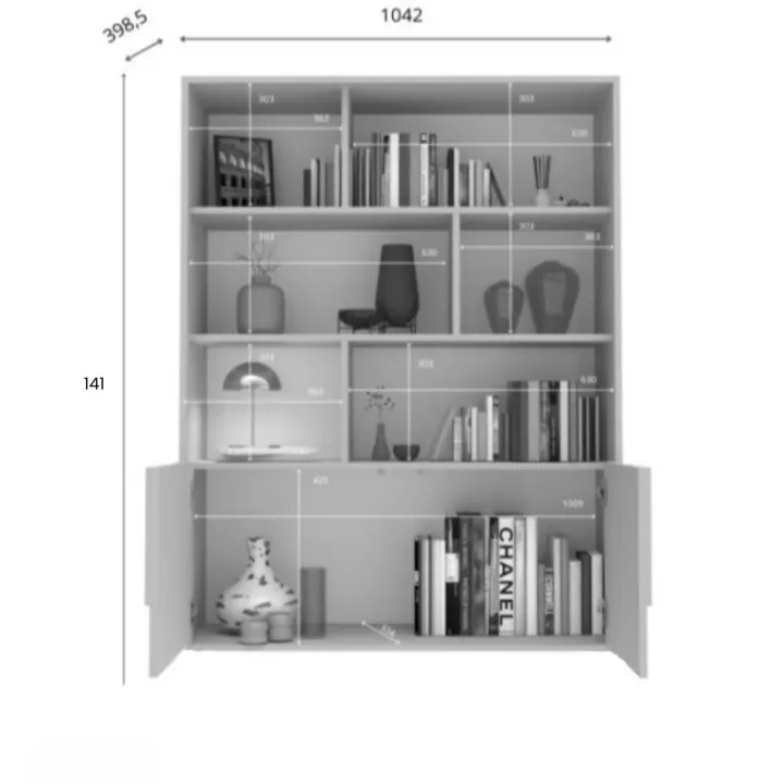 Credenza alta 105x141h cm 2 ante con vani a vista design in rilievo beige cashmere Sonia
