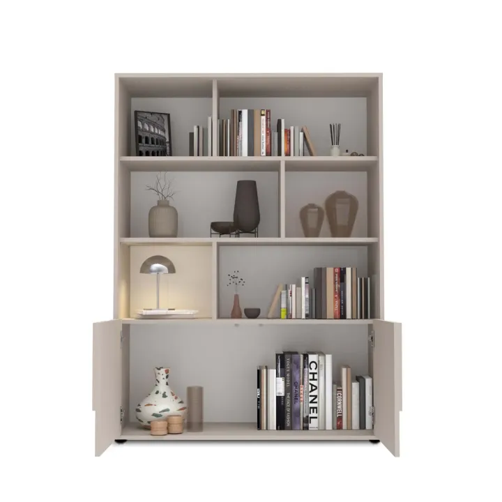 Credenza alta 105x141h cm 2 ante con vani a vista design in rilievo beige cashmere Sonia