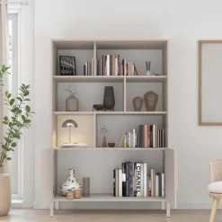 Credenza alta 105x155h cm 2 ante con vani a vista design in rilievo con piedini beige cashmere Sonia