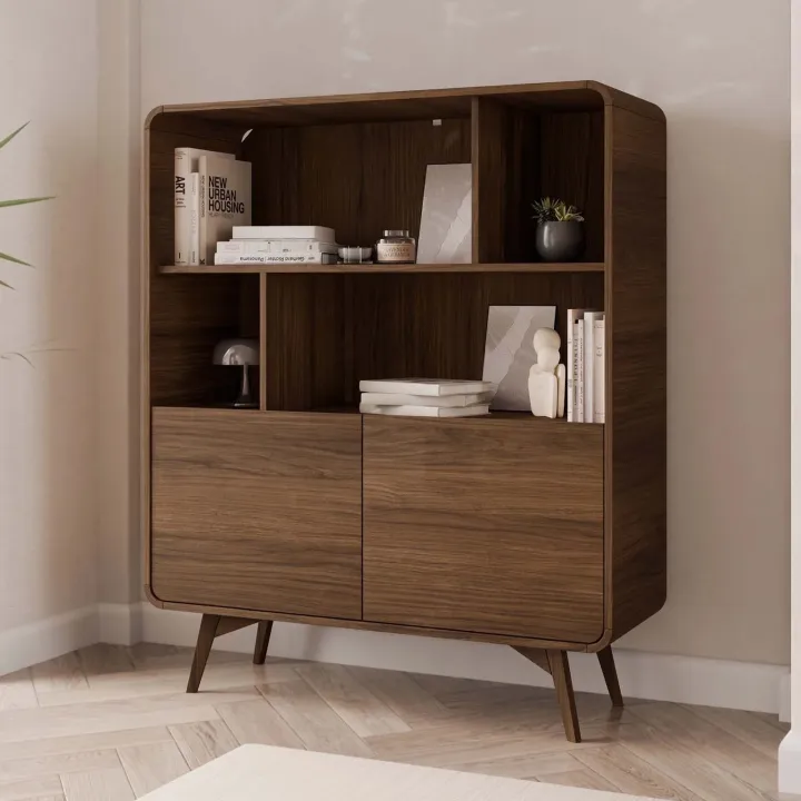 Credenza alta 108x130h cm 2 ante e vani a vista rovere scuro Walden