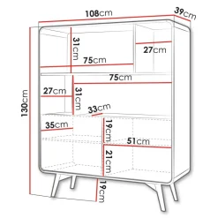 Credenza alta 108x130h cm 2 ante e vani a vista rovere scuro Walden