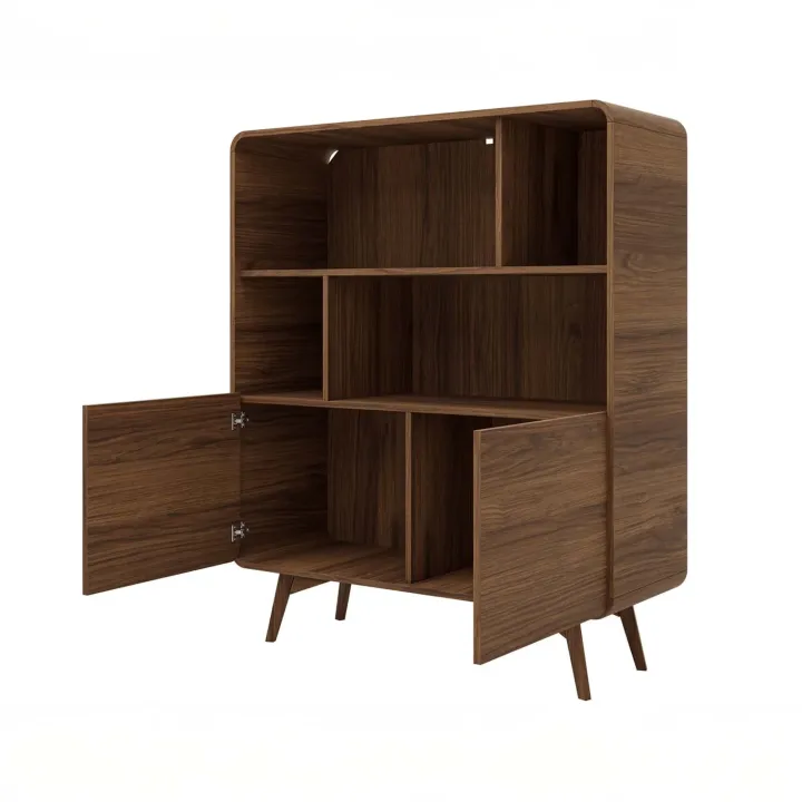 Credenza alta 108x130h cm 2 ante e vani a vista rovere scuro Walden