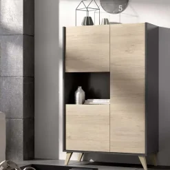 Credenza alta 81x135h cm 3 ante moderna rovere grafite Elmer