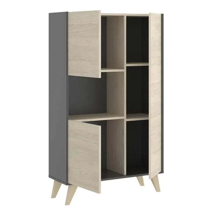 Credenza alta 81x135h cm 3 ante moderna rovere grafite Elmer