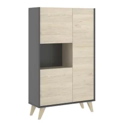 Credenza alta 81x135h cm 3 ante moderna rovere grafite Elmer