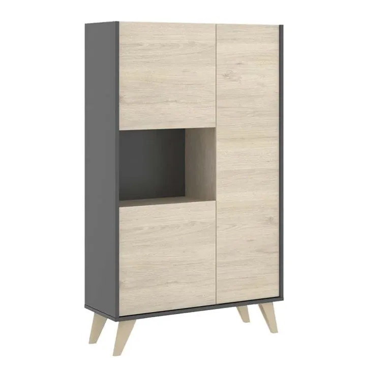 Credenza alta 81x135h cm 3 ante moderna rovere grafite Elmer