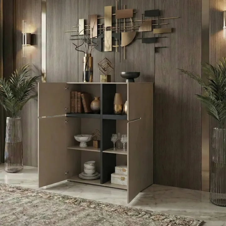 Credenza alta 120x139h cm 4 ante moderna tortora nero Lolla