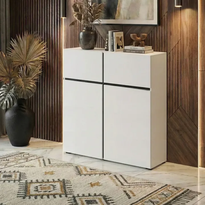 Credenza alta 120x139h cm 4 ante moderna bianco opaco nero Lolla