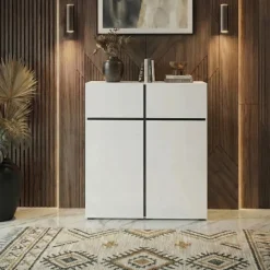 Credenza alta 120x139h cm 4 ante moderna bianco opaco nero Lolla