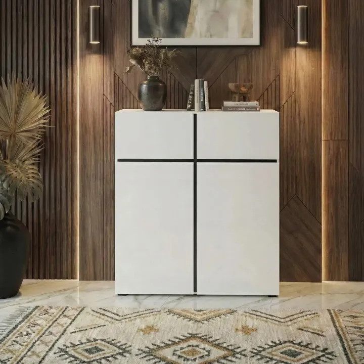 Credenza alta 120x139h cm 4 ante moderna bianco opaco nero Lolla