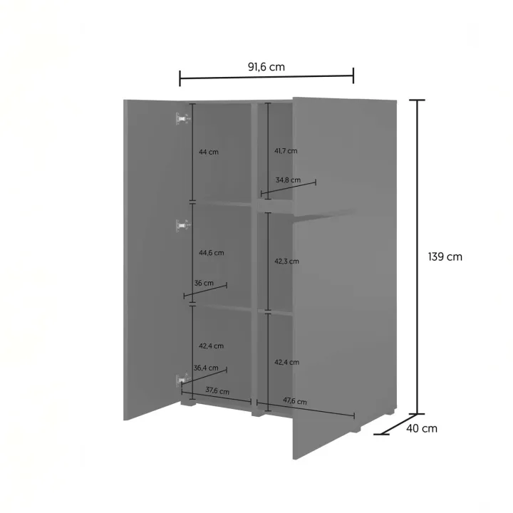 Credenza alta 92x139h cm 3 ante nero Edge