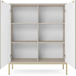 Credenza alta 104x125h cm 2 ante soggiorno beige cannettato oro Alisa