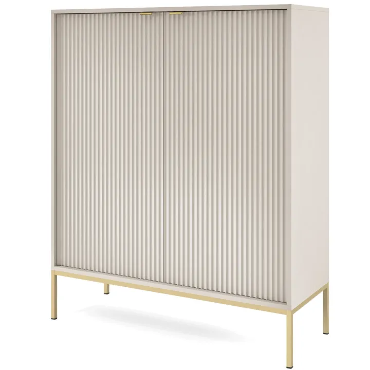 Credenza alta 104x125h cm 2 ante soggiorno beige cannettato oro Alisa