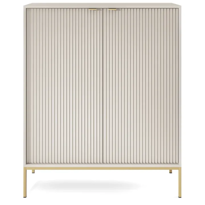 Credenza alta 104x125h cm 2 ante soggiorno beige cannettato oro Alisa