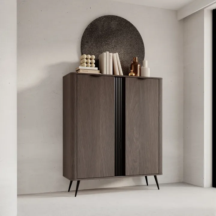 Credenza alta 113x134h cm 2 ante soggiorno wengè nero Vesper