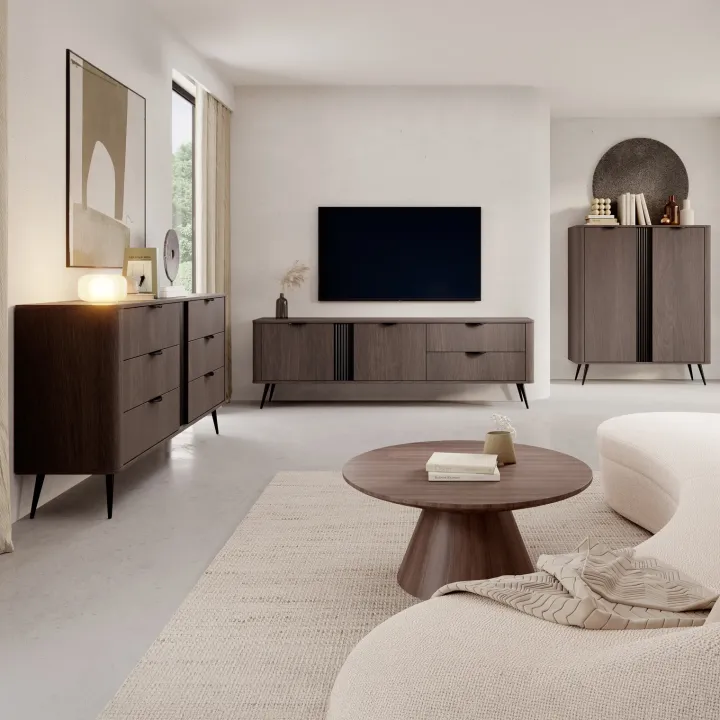 Credenza alta 113x134h cm 2 ante soggiorno wengè nero Vesper