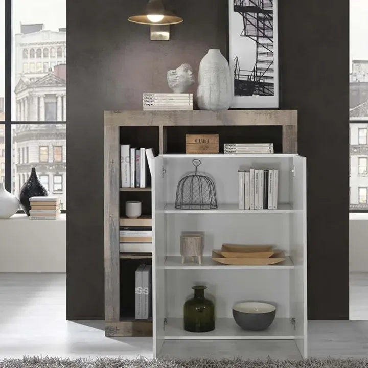Credenza alta 108x126h cm 2 ante soggiorno bianco lucido pero Invictus