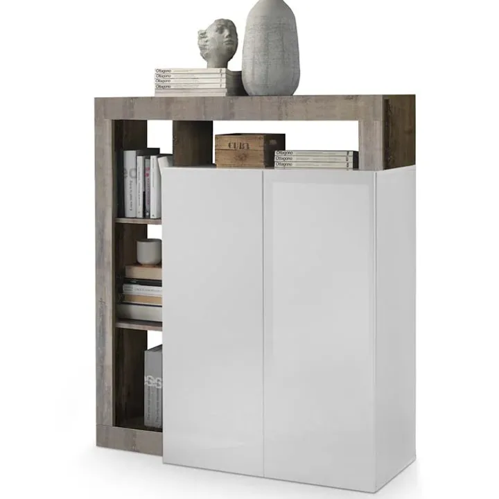Credenza alta 108x126h cm 2 ante soggiorno bianco lucido pero Invictus