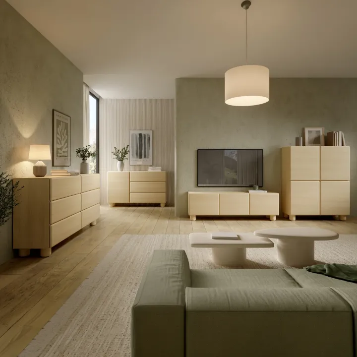 Credenza alta 100x125h cm 4 ante soggiorno rovere chiaro Mellow