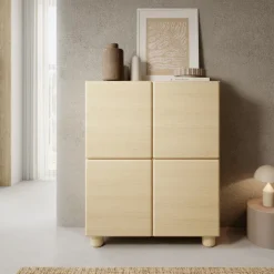 Credenza alta 100x125h cm 4 ante soggiorno rovere chiaro Mellow