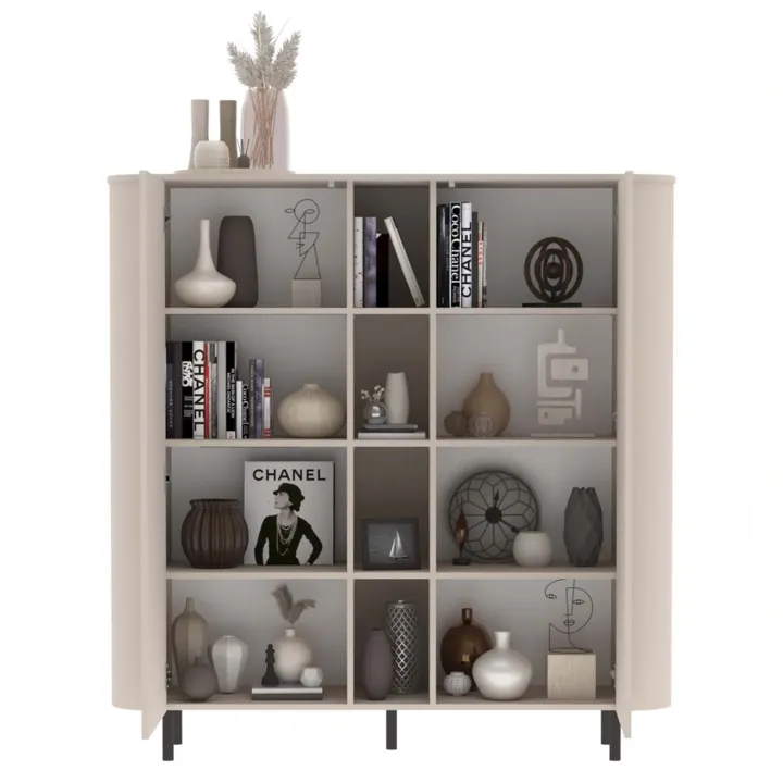 Credenza alta 150x154h cm 2 ante 4 vani a giorno beige cashmere Lucrezia