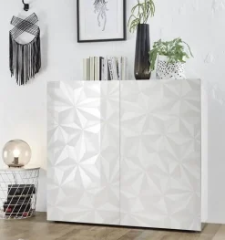 Credenza alta 121x111h cm bianco lucido laccato con serigrafia Marvis