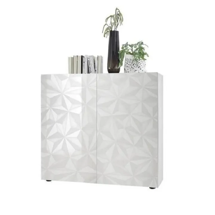 Credenza alta 121x111h cm bianco lucido laccato con serigrafia Marvis