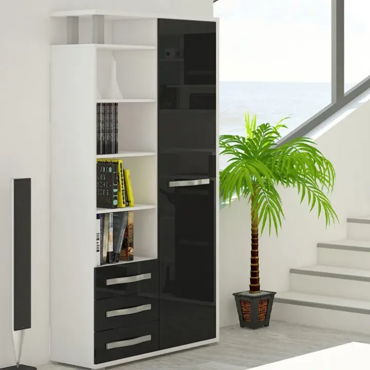 Credenza alta 90x198h cm bianco opaco nero lucido Lexy