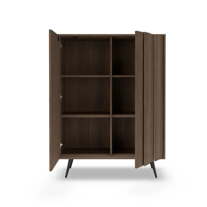 Credenza alta 94x126h cm con led 2 ante soggiorno noce Bois