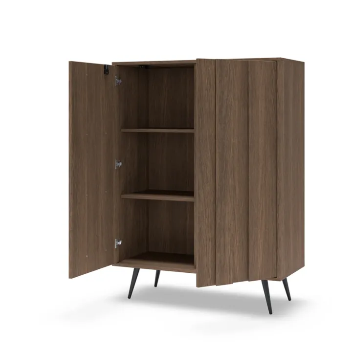 Credenza alta 94x126h cm con led 2 ante soggiorno noce Bois