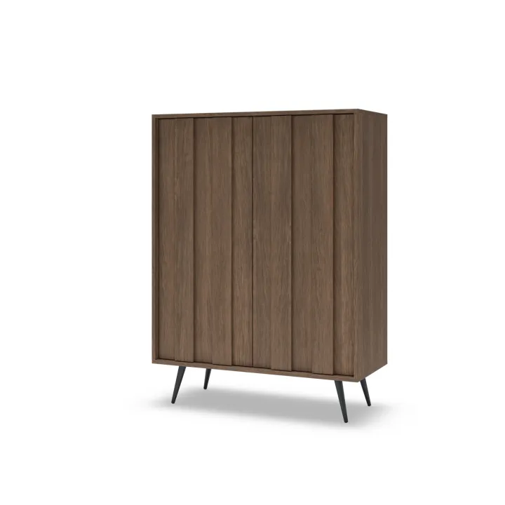 Credenza alta 94x126h cm con led 2 ante soggiorno noce Bois