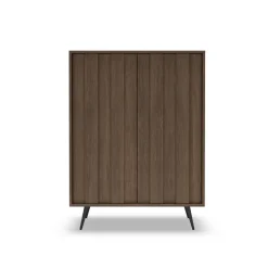 Credenza alta 94x126h cm con led 2 ante soggiorno noce Bois