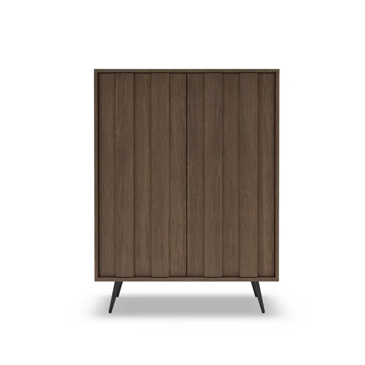 Credenza alta 94x126h cm con led 2 ante soggiorno noce Bois
