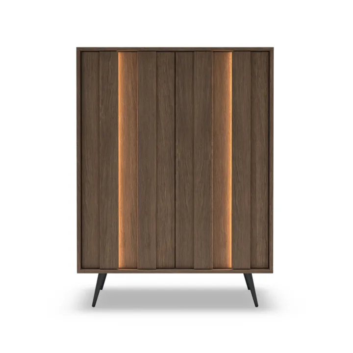 Credenza alta 94x126h cm con led 2 ante soggiorno noce Bois