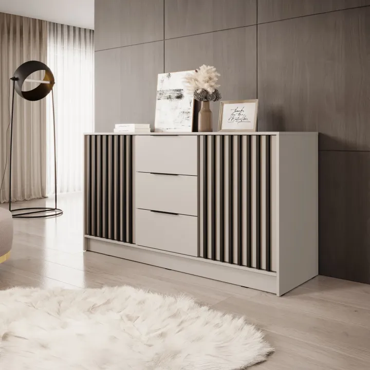 Credenza moderna 155x86h cm 2 ante 3 cassetti beige cashmere Miller
