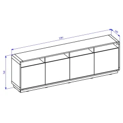 Credenza moderna 238x75h cm 4 ante 4 vani a giorno nero opaco rovere Esmond