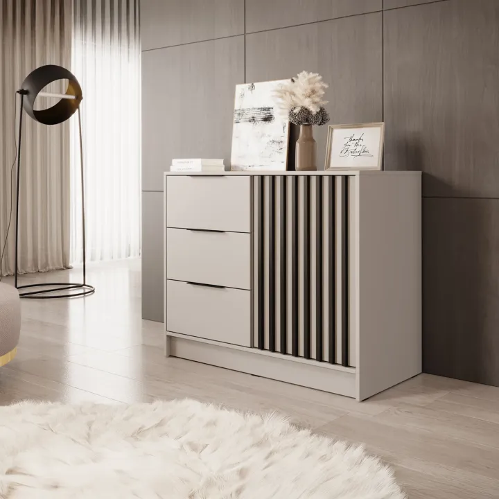 Credenza moderna 105x86h cm 3 cassetti beige cashmere Miller