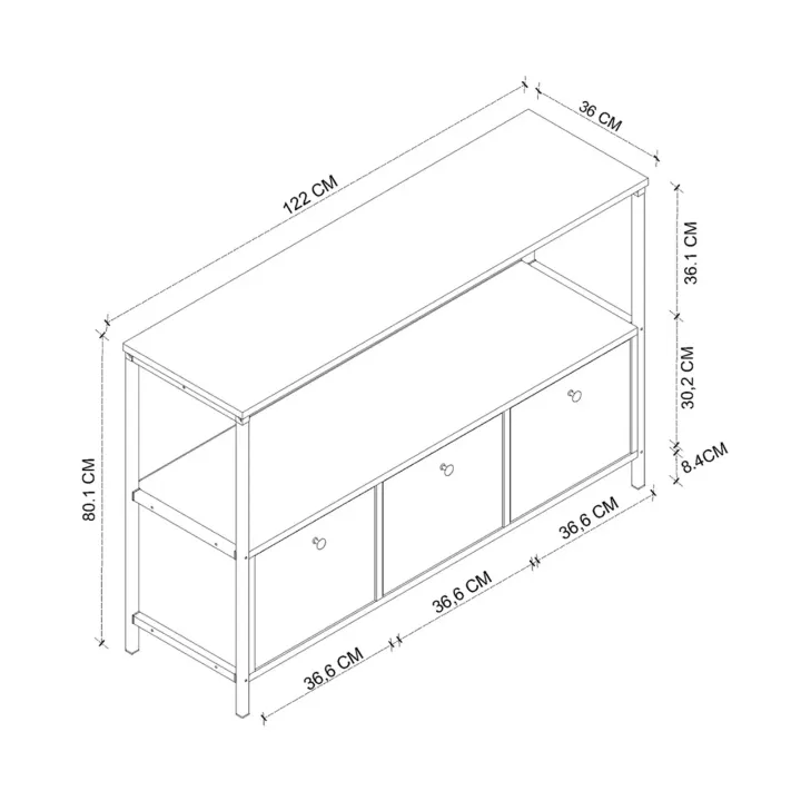 Credenza moderna 122x80h cm 2 ripiani 3 cassetti industrial metallo bianco Loft