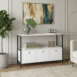 Credenza moderna 122x80h cm 2 ripiani 3 cassetti industrial metallo bianco Loft