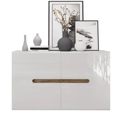 Credenza multiuso 120x78cm 2 ante moderna bianco lucido Biancastagno