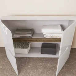 Credenza multiuso 120x78cm 2 ante moderna bianco lucido Biancastagno