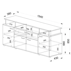 Credenza multiuso 154x85h cm 4 ante cassetto vani a giorno rovere rustico Pippo