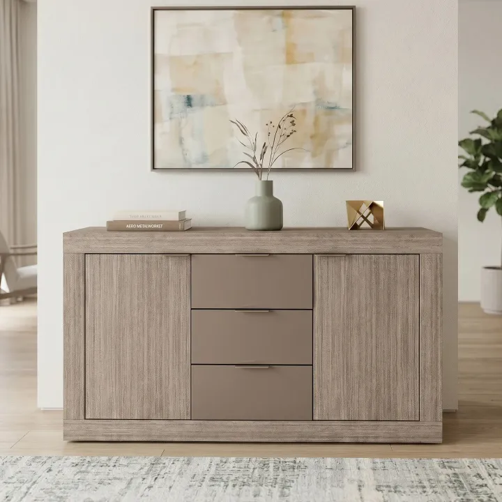 Credenza multiuso 138x81h cm 2 ante con 3 cassetti rovere scuro marrone Matera