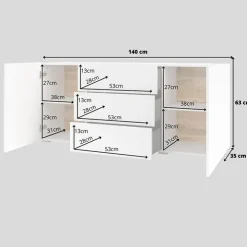 Credenza sospesa 140x63h cm moderna bianca Fusion