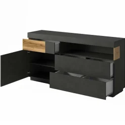 Credenza 169x85h cm 1 anta 3 cassetti antracite rovere Bahama