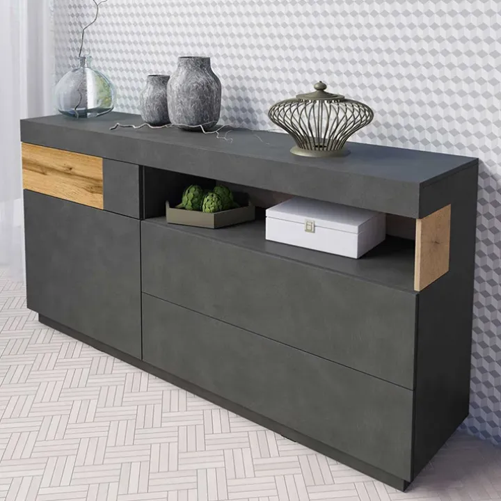 Credenza 169x85h cm 1 anta 3 cassetti antracite rovere Bahama