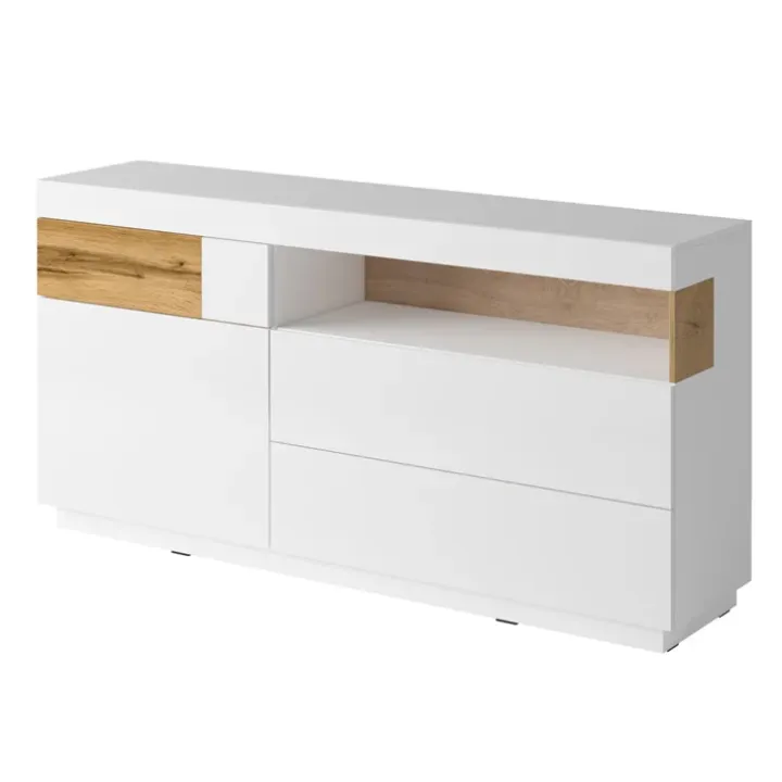 Credenza 169x85h cm 1 anta 3 cassetti bianco lucido rovere Bahama